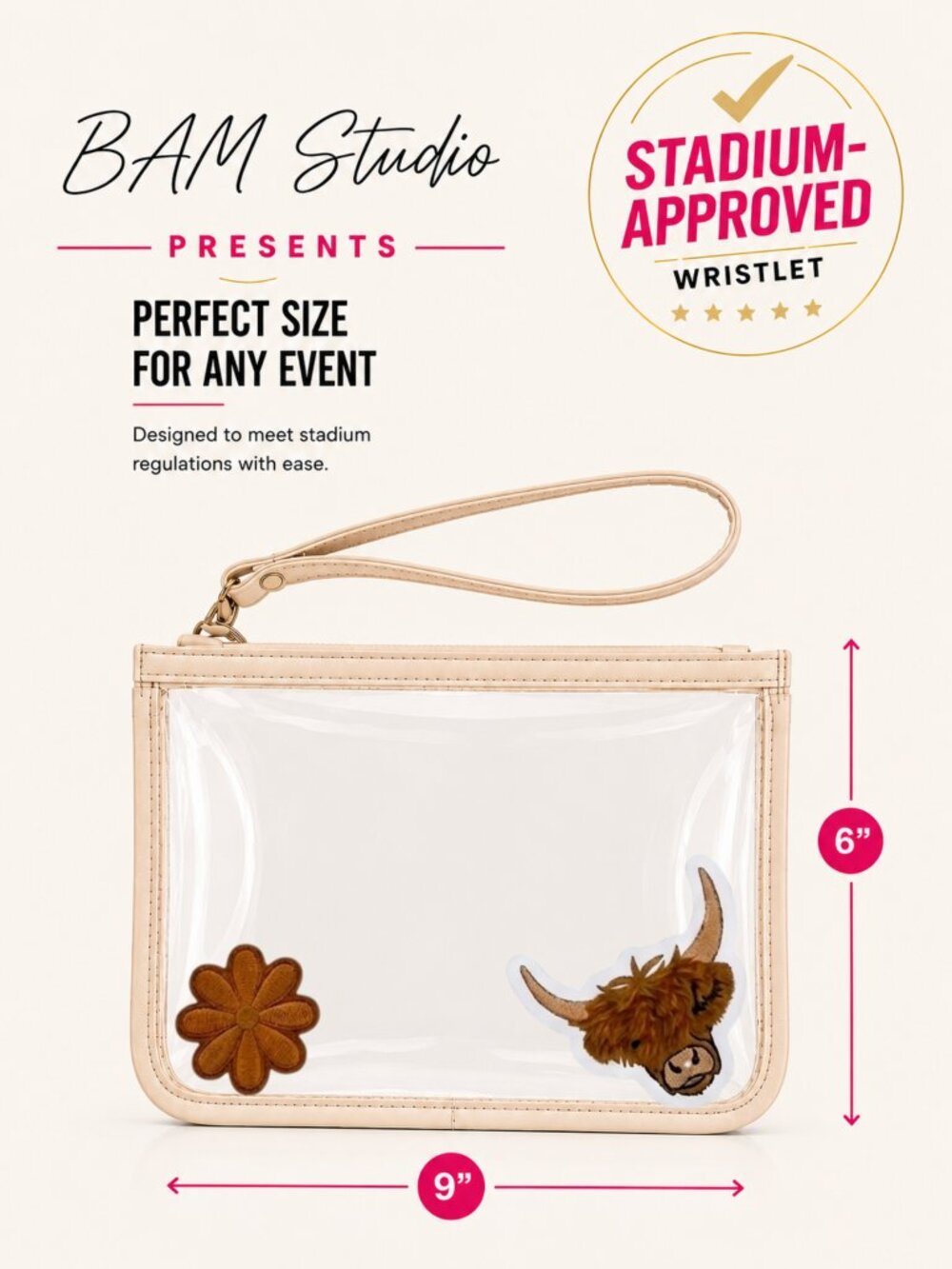 Custom Stadium Approved Clear Wristlet Longhorn Patch Western Festival Bag NWT